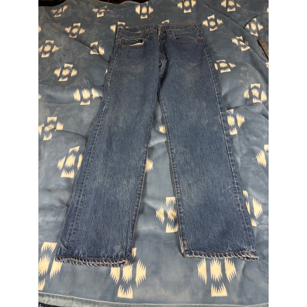 Levis 501 70s 80s Mens Vintage Button Fly Straight Leg Blue Denim Jeans 30x28